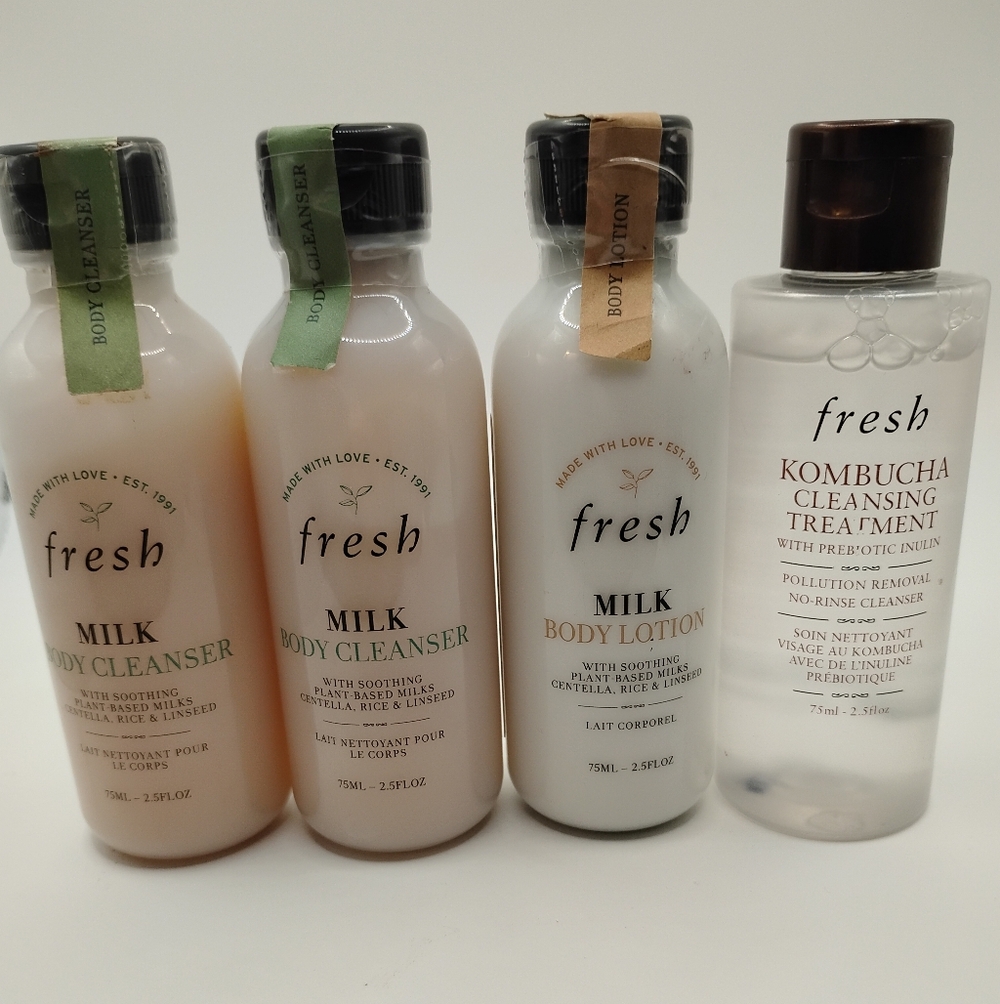 fresh Travel Skincare Set – Soft Pink & White Bottles